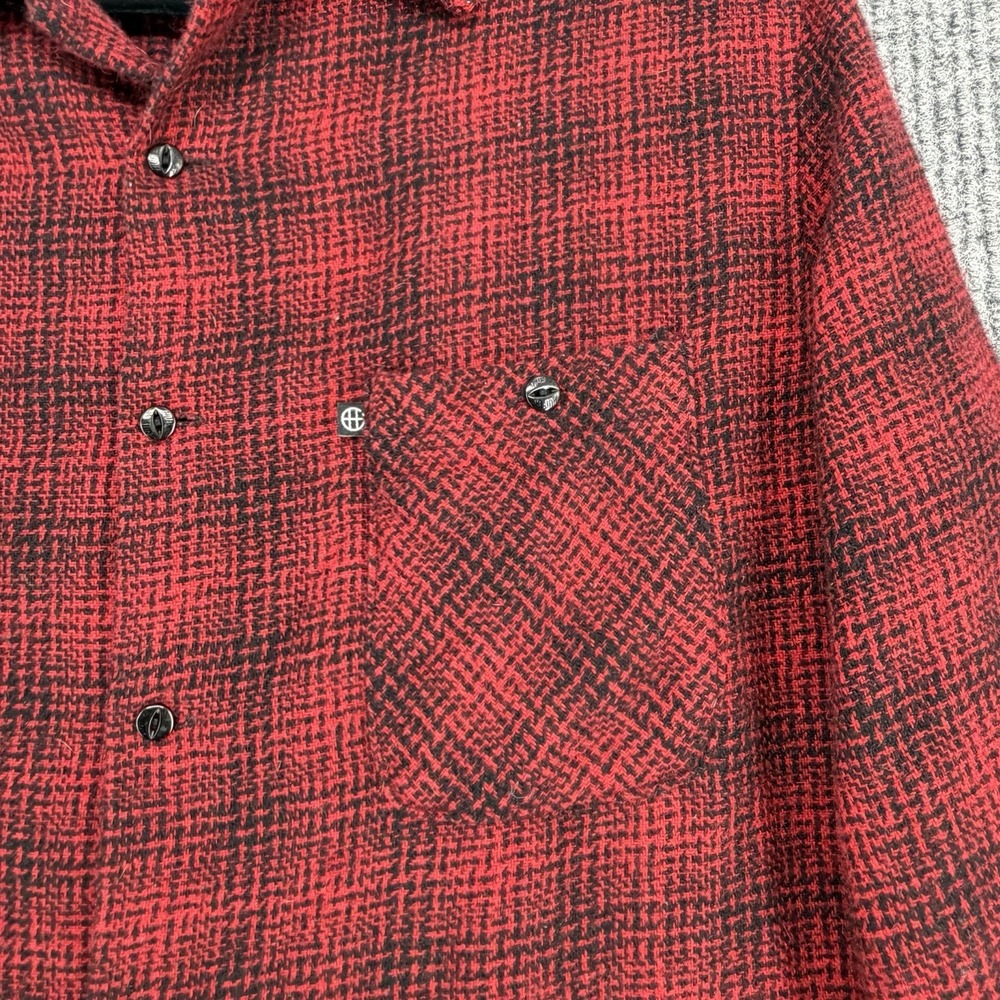 HUF Wool Blend Flannel Jacket Shirt Mens Medium Red Black Quilted Lined Shacket - Picture 6 of 11
